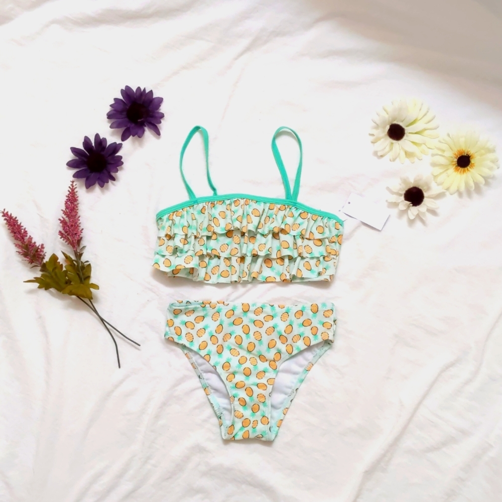 Girl Pineapple green swimsuit two piece